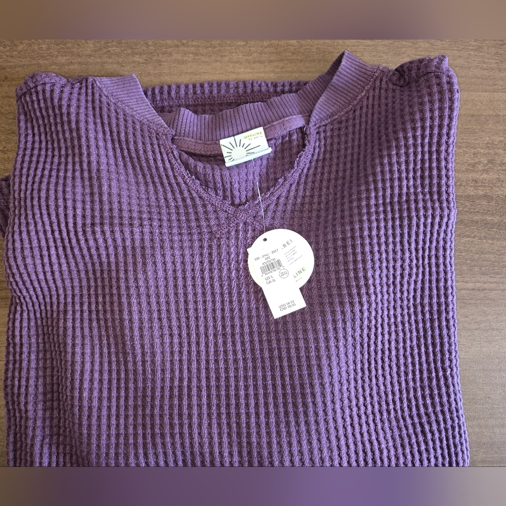 Offline By Aerie Wow! Waffle Notch Neck Long Sleeve Tee - L - Cool Berry - NWT